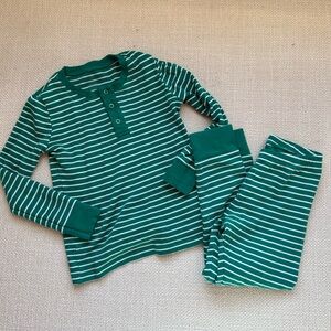 PETITE PLUME Children's Snug Fit Pajama Set Green Stripes Long Sleeves Pants